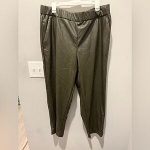 Olive Green Elastic Waist Faux Leather Pant